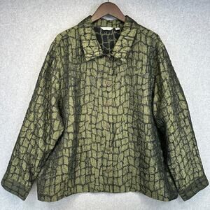 Erin By Erin London Jacket Size 3X Green Black Textured Lightweight Button Up
